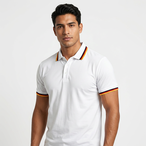 <b>Men's</b> White Short Sleeve Polo <b>Shirt</b> With Black <b>Yellow</b> Collar And Cuffs Casual Solid Color Breathable Knitted Fabric - Product Image 6