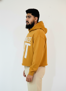 Mustard <b>Men's</b> Oversized Hoodie 100% Cotton French Terry Casual Hooded Sweatshirt Autumn Style White Print Front Logo - Product Image 2