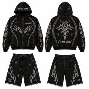 Conjuntos de Ropa para Hombre, Diseño de Lujo, Verano, Lavado Ácido, Sudadera con Cierre y Pantalones Cortos, Conjuntos Deportivos Personalizados al por Mayor - Product Image 1