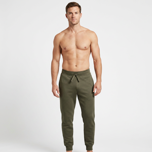 Men's Olive Green <b>Polyester</b> Sweatpants Elastic Waist Drawstring Casual Pleated Front Side Pockets Quick Dry Eco-Friendly - Product Image 6