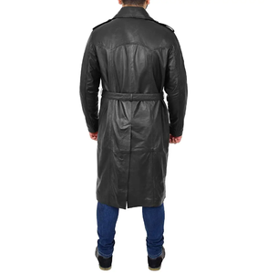 Women's Black Long Genuine <b>Leather</b> Trench Coat Windproof <b>Belted</b> Winter Moto Biker Jacket - Product Image 1