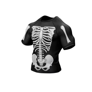 2026 Top Selling Premium <b>Men's</b> Full Sleeve Rash Guard Black Skeleton Print Quick Dry Breathable Polyester <b>Compression</b> <b>Shirt</b> - Product Image 3