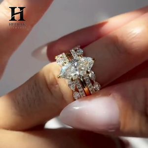 Conjunto de Anillos de Boda con Corte Marquesa de Moda, Anillo de Tiara Entrecruzado de 3 Piezas, Oro Amarillo de 10K y 14K, Joyería Fina Personalizada - Product Image 6