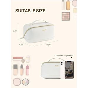 Grande trousse de maquillage en cuir avec poignée, étui de voyage portable pour cosmétiques, étanche, avec séparateur ouvert pour femmes - Product Image 4