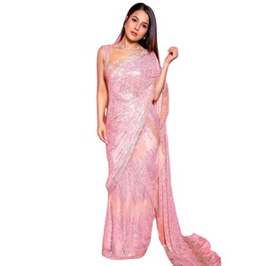 Bollwood-Sehnz estilo enmalle, Saree, real, color rosa - Product Image 1
