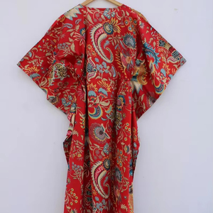 Robe Kaftan Décontractée d'Été en Coton à Imprimé Floral Tropical Sans Manches pour Femme, Cache-Maillot de Plage Style Asie-Pacifique - Product Image 1