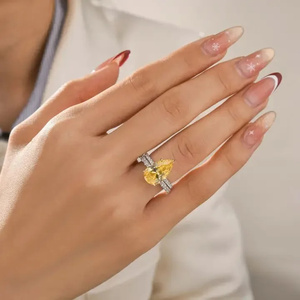 925 Silver Moissanite Diamond Two-Tone Pear Cut Engagement <b>Ring</b> with <b>Opened</b> Wedding <b>Ring</b> in Yellow & White Gold Plated <b>Ring</b>. - Product Image 6