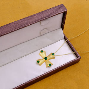 Natural Multi Green Onyx Gemstone Texture Pendant Necklace - Gold Plated <b>Cross</b> Adjustable <b>Chain</b> Jewelry For Her - Product Image 4