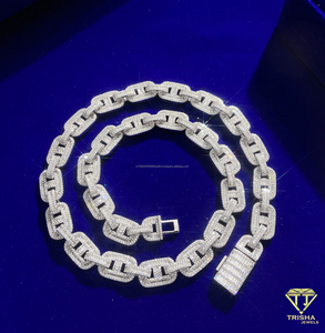 Collier de luxe en argent sterling 925 avec chaîne maille marine et moissanite, serti de pierres, pour hommes et femmes, bijoux en gros - Product Image 3