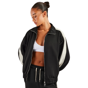 Womens Full Zip Turn <b>Down</b> Collar Tracksuit Set Contrast Panel Top Straight Leg <b>Trousers</b> Drawstring Waist Two Piece Casual Outfit - Product Image 6