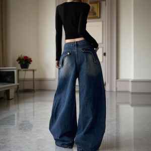 Pantalon en jean brodé unisexe personnalisé OEM, coupe large et décontractée, style streetwear, avec nœuds et volants en dentelle - Product Image 2