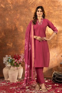 Women's Pink Marina <b>Silk</b> Embroidered Quick Dry Floor-Length <b>Kurta</b> Set Dupatta Traditional Indian Pakistani Wedding Wear Regular - Product Image 4