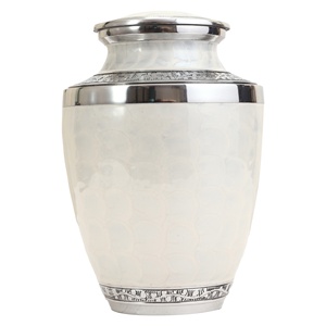 Urne funéraire classique en aluminium et laiton, style américain, blanc nacré, avec bordure argentée, pour maisons funéraires et directeurs, vente en gros - Product Image 1