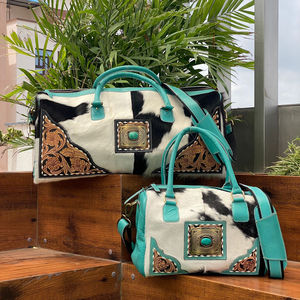 Nouveau Western en cuir véritable repoussé petit et grand bagage multi-usages Offre Spéciale fait à la main unisexe 2 pièces Combo ensemble peau de vache sac polochon - Product Image 4