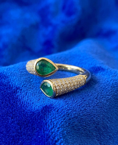 14K Gold Toi et Moi Ring Emerald & Pear Cut Lab Diamond Open Twist Engagement Ring Minimalist <b>Bridal</b> Jewelry Gift for Her Ring - Product Image 3