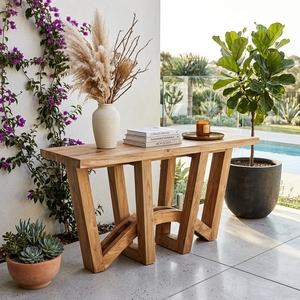 Treedi Console Modern Geometric Solid <b>Wood</b> Hallway <b>Table</b> Elegant Entryway Furniture For <b>Rustic</b> Contemporary Interior Home Design - Product Image 5