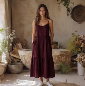 ชุดเดรสมิดิสายเดี่ยวสีทึบสำหรับผู้หญิงแขนกุดลำลองทรงหลวมชุดฤดูร้อนที่หรูหรา - Product Image 5