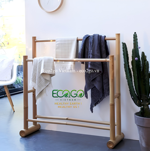 Porte-serviettes et support à vêtements télescopique portable en bambou haute résistance, support pour couvertures, charge maximale 150 kg, pour salle de bain, chambre et maison - Product Image 5