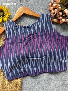 Premium Quality Ikkat Handloom Cotton with Printed <b>Readymade</b> V-Neck & Padded Sleeveless <b>Blouse</b> Collection Indian Exporter - Product Image 6