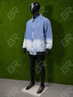Blouson Bomber en Jean pour Homme, Teinture Dégradée, Col Rabattu, Fermeture Éclair, Style Décontracté Printemps, Coupe Classique