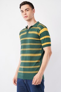 Camiseta polo a rayas de punto para hombre, mezcla de algodón, transpirable, ropa informal de verano, manga corta - Product Image 4