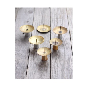 Vintage Brass Spike Incense Holder Antique Metal Stand and Taper Candle Sharp <b>Pin</b> Bases - Product Image 1