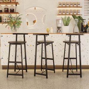 Set di 3 Sgabelli da Bar Moderni 27H, Sedie da Cucina Rotonde in Legno con Poggiapiedi, Sgabelli Neri per Bancone - Product Image 2