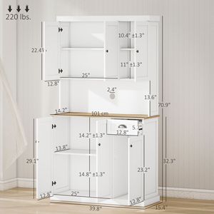 Mobile dispensa da cucina moderno bianco con pensile e piano d'appoggio per forno a microonde - Product Image 3