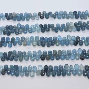 Perles facettées en forme de poire en aquamarine mousse AAA, taille 7x10 MM, qualité supérieure, pierre précieuse naturelle en aquamarine mousse - Product Image 1