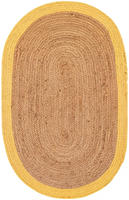Tapis ovale en jute naturel fait main avec bordure jaune, tapis tressé pour salon, salle à manger, chambre, couloir, maison de campagne