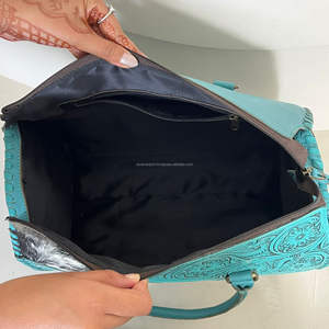 Sac de voyage week-end en cuir véritable 100 % fait main, motif floral sculpté, personnalisé, style élégant, sac Speedy, vente chaude - Product Image 6