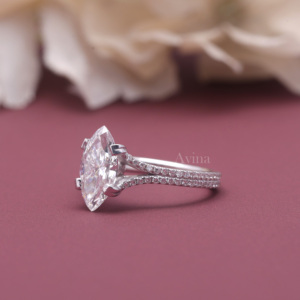 IGI Certified Lab Grown Marquise Cut Diamond Split Shank Engagement Ring <b>Solid</b> 925 Sterling <b>Silver</b> Pavé Diamond Ring - Product Image 3