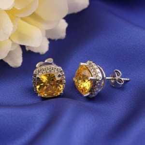 Boucles d'oreilles clous en citrine jaune, faites à la main, forme coussin ronde, en argent sterling 925, délicates, avec fermoir poussoir - Product Image 6