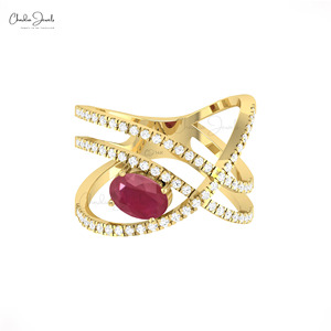 Classic 14K Solid Gold <b>Infinity</b> Crossover Ring with Oval Cut Ruby and Diamond Prong Set for Engagement & Wedding - Product Image 4