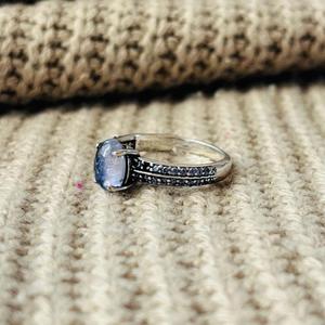 <b>Blue</b> Chalcedony Solitaire Brass <b>Ring</b> Silver Plated Accent Statement Womens <b>Ring</b> For Wholesale - Product Image 3