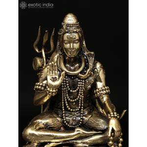 Sculpture en laiton de 4 pouces faite à la main de la bénédiction de Lord Shiva sur une base de pierres précieuses en quartz clair Design traditionnel fabriqué en Inde - Product Image 2