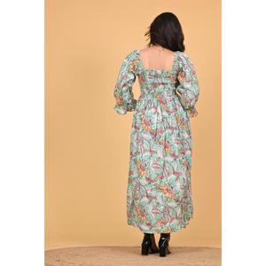 Robe longue maxi bohème florale 100% coton écologique pour femmes, robe de fête d'été faite à la main en Inde - Product Image 5