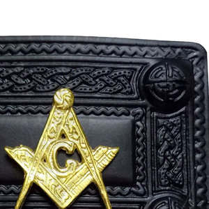 Hebilla de cinturón escocesa estilo antiguo con diseño celta/masonería en negro azabache, calidad premium, para vestimenta Highland, venta al por mayor personalizada - Product Image 4