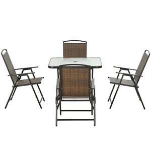 Dark Brown 5-Piece Foldable Wicker Patio Furniture Set Outdoor Dining <b>Table</b> with Umbrella Hole - Product Image 1