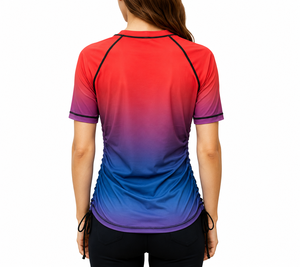 T-shirt de sport à manches courtes pour femme, couleur dégradée, à séchage rapide, en polyester, pour l'entraînement et les sports - Product Image 2