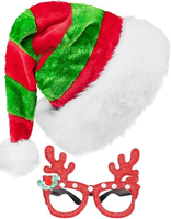 Ensemble de lunettes et bonnet de Père Noël rouge et vert pour adulte – Accessoires de costume festifs, accessoires photo, fournitures de fête