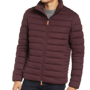 Unisex Dark Brown Puffer Jacket <b>Turtleneck</b> Zipper Closure Windproof Casual Style Polyester Wadding Winter Wear - Product Image 1