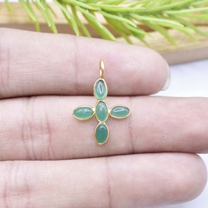 Green Onyx Cross Pendant Gold Plated Oval Gemstone Charm Bezel Set Dainty Religious Jewelry Women Handmade Minimal Necklace - Product Image 3