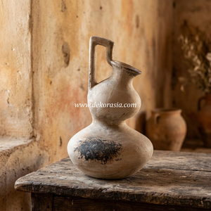 Sorsa <b>Cream</b> <b>Black</b> Rustic Terracotta Tall Floor Vase Angular Handled Pitcher Ceramic Planter Flower Pot Wholesale Exporter - Product Image 4