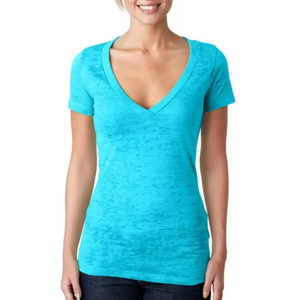 T-shirt à manches courtes pour femme, coupe ajustée, col rond, décontracté, couleur unie, avec logo - Product Image 6