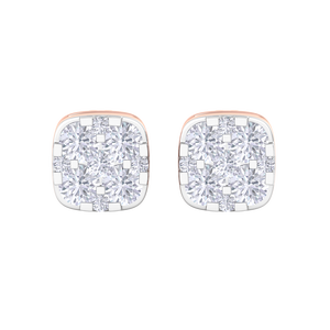 Élégantes boucles d'oreilles clous carrées en or rose serties de diamants, tendance pour femme, bijoux scintillants effet givré, cadeau, vente en gros - Product Image 3