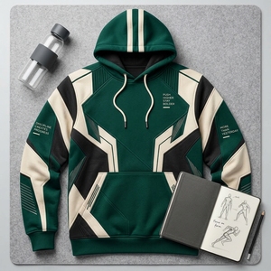 Sweat-shirt à capuche personnalisé vert foncé et crème avec motif graphique pour homme, vêtements de sport athlétiques, fabricant OEM ODM en gros - Product Image 4