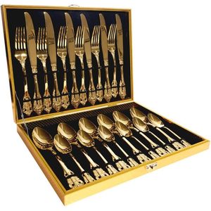 Ensemble de couverts de luxe plaqué or, en acier inoxydable, avec poignée vintage embossée, cadeau de mariage, ustensiles de service pour table à manger - Product Image 1