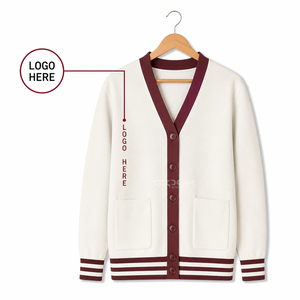 Cosh International Sorority Sisterhood Acrylic Custom Logo White With Maroon Contrast Sleeves <b>Cardigan</b> <b>Sweater</b> - Product Image 1