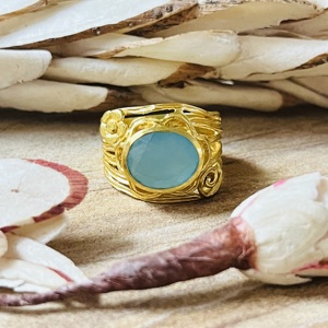 New Design Aqua Chalcedony <b>Rings</b> Boho Floral Brass <b>Ring</b> For Women 18k <b>Gold</b> Plated Botanical <b>Cocktail</b> <b>Ring</b> for Wholesale/OEM/ODM - Product Image 4